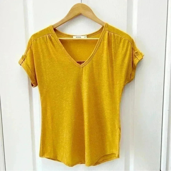 Ricki’s Linen Blend  T-Shirt Loose Fit V Neck Short Sleeve Sunflower Yellow XS - Picture 6 of 16